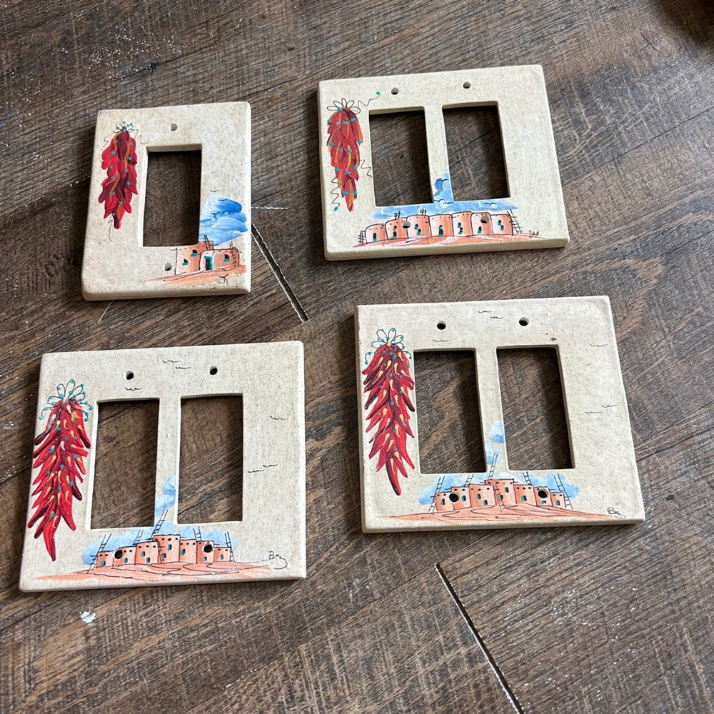 Southwest Ceramic Rocker Switch Plate Covers Set 4 Chile Ristra Adobe Pueblo